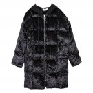 new autumn winter hooded long sleeve solid color black velour cotton-padded long coat women fashion 