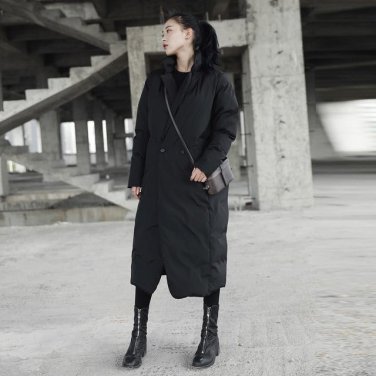 new autumn winter stand collar long sleeve solid color black vent cotton-padded big size coat women 