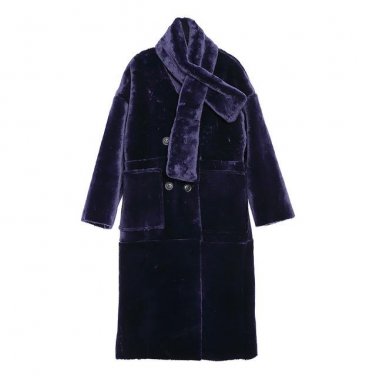 new autumn winter V-collar long sleeve blue loose warm long solid color coat women jacket fashion ti