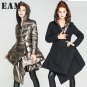 Winter New Fashion Loose Long Type Irregular Coat Black Gold Both Sides Clothes Hooded Keep Warm Jac