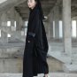 Autumn And Winter Fashion New Side Vent Hooded Long Type Windbreaker Loose Black Bat Sleeved Coat Wo