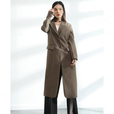 new autumn winter solid color coffee long sleeve lapel woolen loose big size coat women fashion tide