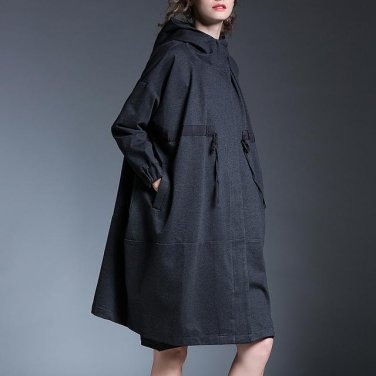 new autumn winter lapel long sleeve split joint loose big size solid color black jacket women coat f