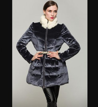 Winter Fashion New Long Sleeve Keep Warm Jacket Zipper Rabbit\'s Fur High Collar Loose Coat Women YA