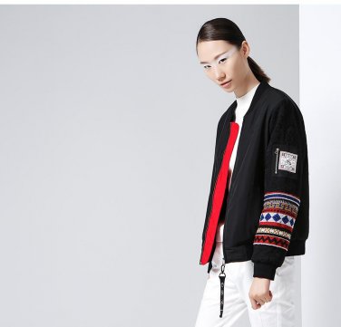 Collar National Pattern Stitching Long Cotton Coat Jacket Female Spliced Patchwork Coats