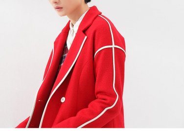 Winter Wool Blends Women Coat Single Breasted Striped Printed Length Sleeve Plus Size