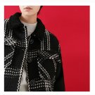 Woollen Coat Winter Women Loose Plaid Striped Contrast Color Thicken Woolen Jacket Overcoat