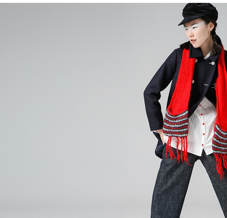 Winter Woolen Coats Women New Turn-Down Collar Double Breasted Fashion Warm Coat BF Style Black Coat