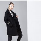 Winter Woolen Coat New Lapel Pocket Character Printing Embroidery Women Slim Long Blends Coats