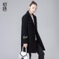 Winter Woolen Coat New Lapel Pocket Character Printing Embroidery Women Slim Long Blends Coats