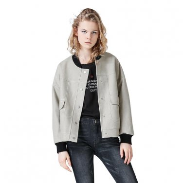 New Arrival Autumn Winter Round Neck Loose Short Straight Female wollen Baseball Coats
