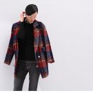 Winter Women Wool Blends Coat Plaid Long Sleeve Mid-Length Turn-down H Style Outerwear
