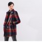 Winter Women Wool Blends Coat Plaid Long Sleeve Mid-Length Turn-down H Style Outerwear