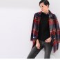 Winter Women Wool Blends Coat Plaid Long Sleeve Mid-Length Turn-down H Style Outerwear