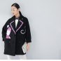 Winter Women Blends Wool Coat Turn-down Collar Long Sleeve Mid-length Embroidery Printed Outerwear