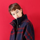 Woollen Coat  Winter Women Fashion Tartan Plaid Batwing Sleeve Short Style Casual Overcoat Female