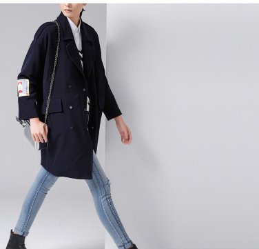 Winter New Lapel Collar Trench Coats Women Long Sleeve Patchwork Spliced Wool Blends Overcoats
