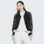 Winter Jacket Geometric Pattern American Varsity Baseball Women College University Jacket Coat Outwe
