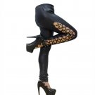 Sexy Women Bandage Rivet Pencil Pants PU Faux Leather Matte Gothic Pants Leggings Hollow Capris Club