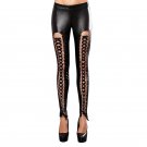 Gothic Black Skinny Lace Up Vinyl Leather Leggings Women Sexy Punk Rock Wetlook Legging For Ladies N
