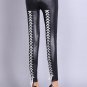Lace Up Back Faux Leather Stretch Leggings Red/Black/Gold/Silver Women Gothic Punk High Elastic Wais