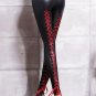 Lace Up Back Faux Leather Stretch Leggings Red/Black/Gold/Silver Women Gothic Punk High Elastic Wais