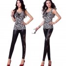 women Punk Black faux leather gothic lace stitching Legging women bandage floral leggings lady slim 