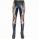 New Women\'s Faux Leather Pants Sexy Black Lace Up Leggings Wet look Rivets Clubwear Fashion Floral 
