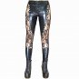 New Women\'s Faux Leather Pants Sexy Black Lace Up Leggings Wet look Rivets Clubwear Fashion Floral