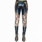 New Women\'s Faux Leather Pants Sexy Black Lace Up Leggings Wet look Rivets Clubwear Fashion Floral