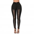 Heyouthoney Black hollow out womens leggings full Length pencil pants sexy females lace up drawstrin