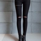 Womens New Gothic Punk Rock Thin Slim Hole Woven Leggings Jeans Ripped Leggings Black Pencil Pants T