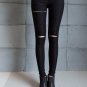 Womens New Gothic Punk Rock Thin Slim Hole Woven Leggings Jeans Ripped Leggings Black Pencil Pants T