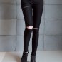 Womens New Gothic Punk Rock Thin Slim Hole Woven Leggings Jeans Ripped Leggings Black Pencil Pants T