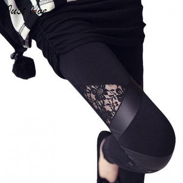 Women Pants Plus Size Lace Patchwork Leggings Skinny Pencil Pants for Spring Summer Triangular Lace 