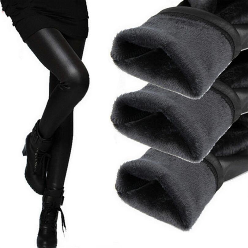 Thickening Black Leather Boots Leggings Skinny Pants Winter Warm Women\'s Trousers Winter Pants For