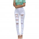 Sexy Denim Skinny Pants High Waist Jeans Leggings Trousers With Ripped Hole Cut-Out For Women/ Femal