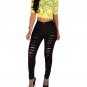 Sexy Denim Skinny Pants High Waist Jeans Leggings Trousers With Ripped Hole Cut-Out For Women/ Femal
