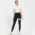 Woman Asymmetric Striped Leggings Black Mid Waist Ankle-Length Bottoms Skinny Casual Leggings