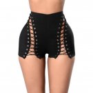 Women Short Pants Fake Sexy Skinny Zippers Bandage High Waist Trousers Stretch Leggings Hollow Out S