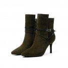 mid-calf boots buckle side zipper pointed toe convenient popular solid special women grind arenaceou