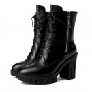 fashion ankle boots genuine leather woman shoes laced up platform high heels ankle boots double zipp