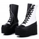 shoes 2017 women mid calf boots fashion riding creasing comfortable wedges modern round toe side zip