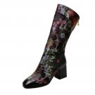 shoes 2017 elegant women fahsion mid calf boots queen lady sexy concise flowers side zipper square h