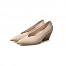 women pumps genuine leather slip-on career pointed toe soft spring wedding lady wear-resisting solid