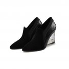 genuine leather pumps hollow Plexiglass heel woman pointed toe party pumps high heels ladies wedges 