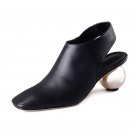 shoes 2016 fashion brand square toe gold pellet heel black pumps genuine leather shoes woman high he