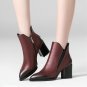 Shoes Woman Genuine Leather Side Zipper Ankle Boots Fashion Pointed Toe Comfortable Square Heel Wint