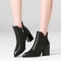 Shoes Woman Genuine Leather Side Zipper Ankle Boots Fashion Pointed Toe Comfortable Square Heel Wint