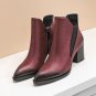Shoes Woman Genuine Leather Side Zipper Ankle Boots Fashion Pointed Toe Comfortable Square Heel Wint